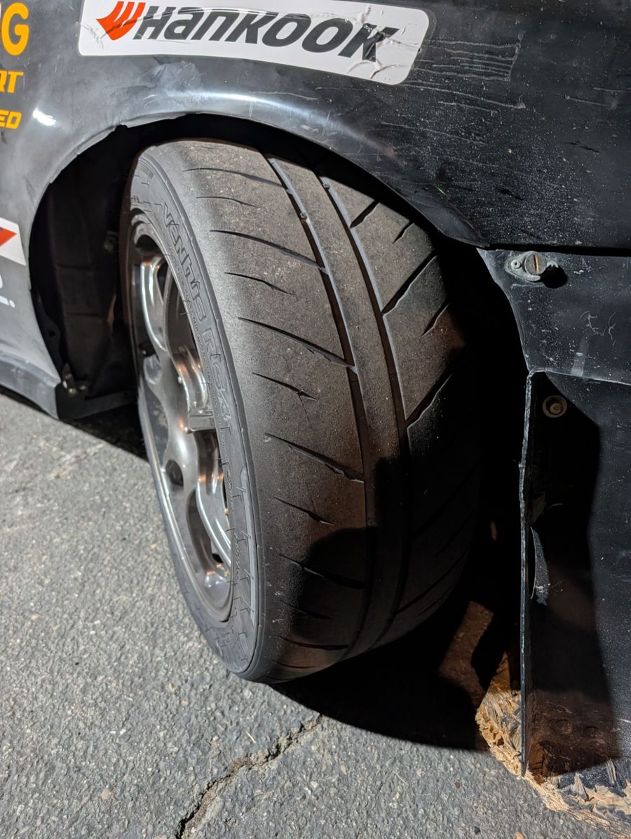The front Hankook Ventus RS4 after 12 hours of racing